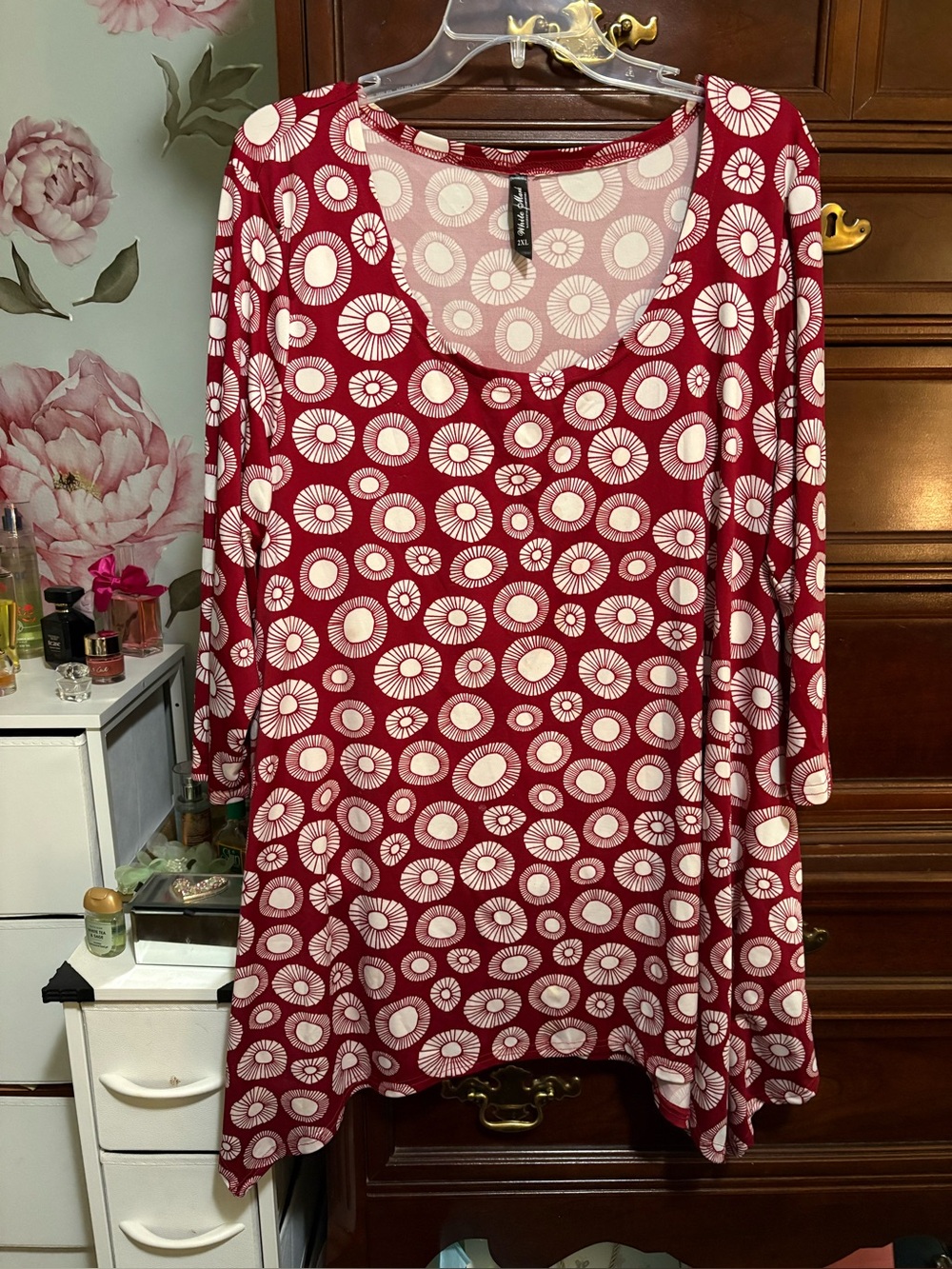 Red & White Patterned Scoop Neck Tunic
